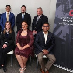 Front row, from left: Ashutosh Sabharwal, Stacyann P. Russell, Dean Ayanna Howard, Laura Ensign, Wendy A. McCall and Shalabh Chandra. Back row, from left: Srinivasan “KG” Ganapathi, Walter J. Davis Jr., Mahantesh S. Hiremath, Charles M. Muse, Sravana Karnati, John M. Sosa and John Lindberg, who accepted Austin E. Knowlton’s posthumous award.